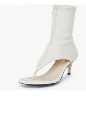 Maiyang White Open Split Toe Sandal Boots Ankle High Zip up Kitten Heels Shoes